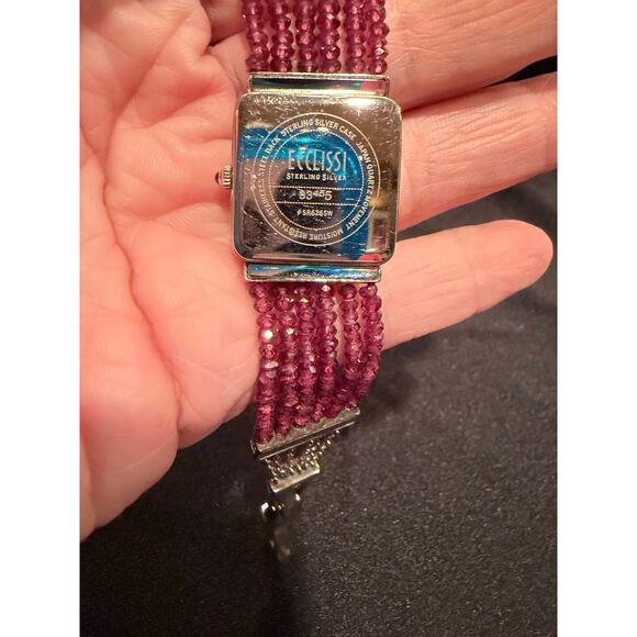 Ecclissi 925 Sterling and Beaded Faceted Amethyst Watch